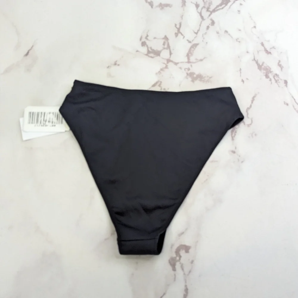 Good American Swim Bottom Women Black High Rise Bikini Cheeky Scuba